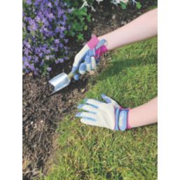 ClipGlove General Purpose  Womens Synthetic Leather Gardening Gloves Blue / Cream Small