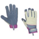 ClipGlove General Purpose  Womens Synthetic Leather Gardening Gloves Blue / Cream Small