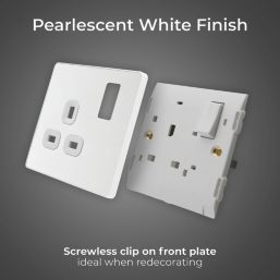 British General Evolve 13A 1-Gang SP Switched Socket Pearlescent White  with White Inserts