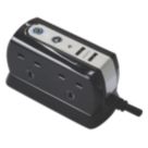 Masterplug 13A 4-Gang Unswitched Surge-Protected Extension Lead + 2.1A 2-Outlet Type A USB Charger Gloss Black 1m