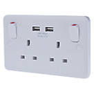 Schneider Electric Lisse 2.1A 2-Gang SP Switched Socket + 2.1A 10.5W 2-Outlet Type A USB Charger White