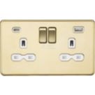 Knightsbridge  13A 2-Gang SP Switched Socket + 4.0A 20W 2-Outlet Type A & C USB Charger Polished Brass with White Inserts