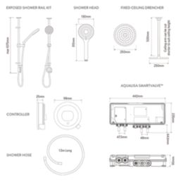 Aqualisa Optic Q Gravity-Pumped Ceiling-Fed Chrome Thermostatic Dual Outlet Exposed Smart Shower with Ceiling-Fixed Head