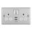 LAP  13A 2-Gang SP Switched Socket + 2.4A 12W 2-Outlet Type A USB Charger Brushed Steel with White Inserts