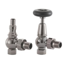 Arroll UK-20 15mm x 1/2" Black Nickel Angled & L/S Traditional Manual Radiator Valve & Lockshield