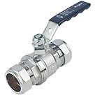 Pegler PB300 Compression Full Bore 28mm Lever Ball Valve with Blue Handle
