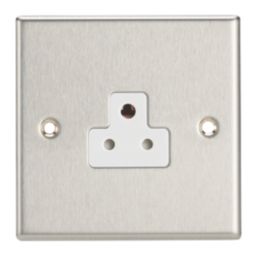 Contactum iConic 2A 1-Gang Unswitched Round Pin Socket Brushed Steel with White Inserts
