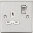 Knightsbridge  13A 1-Gang DP Switched Single Socket Brushed Chrome  with White Inserts