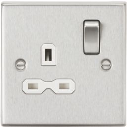 Knightsbridge  13A 1-Gang DP Switched Single Socket Brushed Chrome  with White Inserts