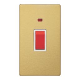 Contactum Lyric 45A 1-Gang DP Control Switch Brushed Brass with Neon with White Inserts