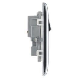 British General Nexus Metal 13A 2-Gang DP Switched Plug Socket Polished Chrome  with White Inserts