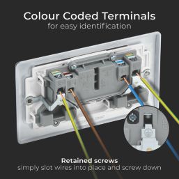 British General Nexus Metal 13A 2-Gang DP Switched Plug Socket Polished Chrome  with White Inserts