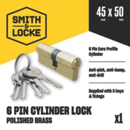 Smith & Locke  6-Pin Cylinder Lock 45-50 (95mm) Brass