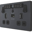 British General Evolve 13A 2-Gang SP Switched Double Socket With WiFi Extender + 2.1A 10.5W 1-Outlet Type A USB Charger Grey with Black Inserts
