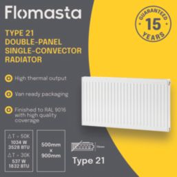 Flomasta 500mm x 900mm 3528BTU White Type 21 Convector Radiator