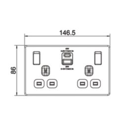 LAP  13A 2-Gang SP Switched Socket + 3A 45W 2-Outlet Type A & C USB Charger Slate Grey with Black Inserts