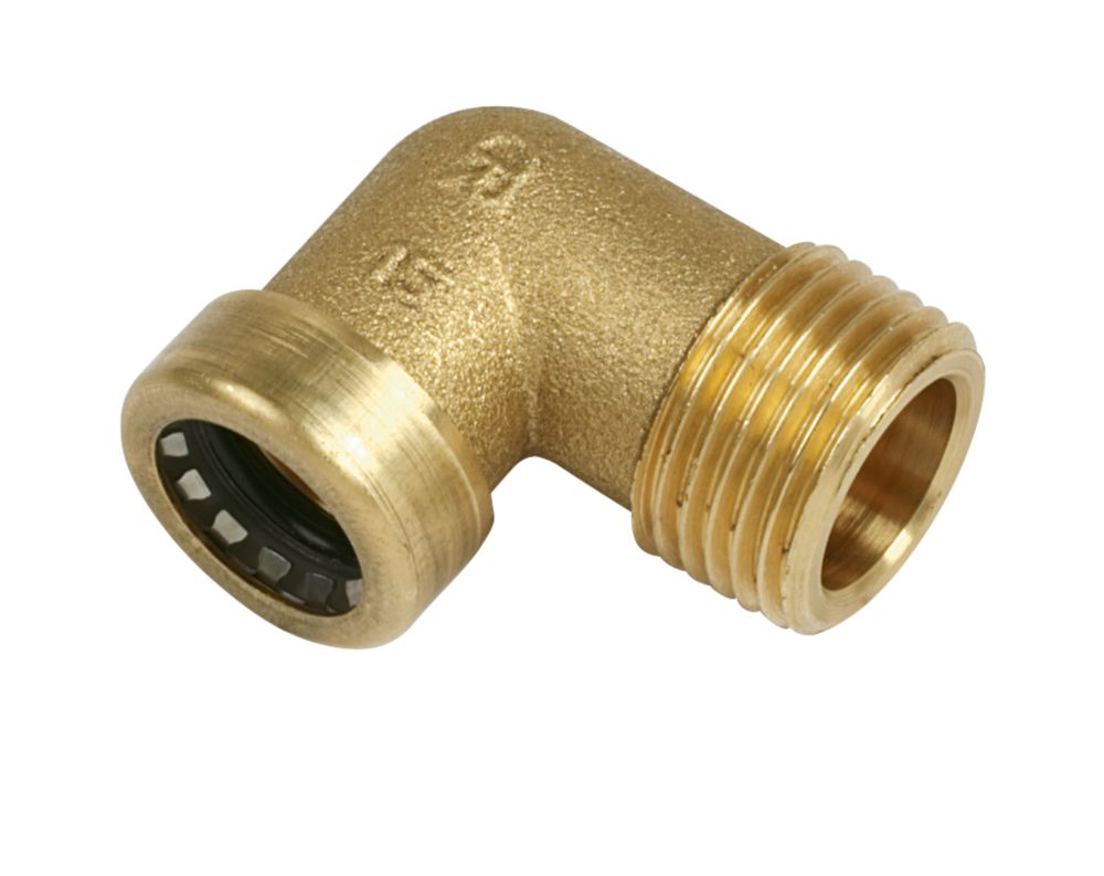 Tectite Sprint Brass PushFit Adapting 90° Male Elbow 15mm x 1/2