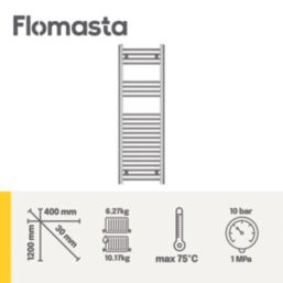Flomasta 1200mm x 400mm 1044BTU Chrome Flat  Towel Radiator