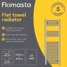 Flomasta 1200mm x 400mm 1044BTU Chrome Flat  Towel Radiator