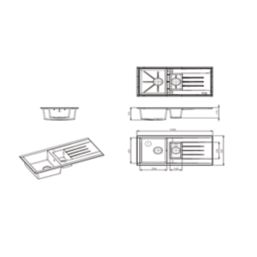 1.5 Bowl Plastic & Resin Kitchen Sink & Drainer White Reversible 1000mm x 500mm