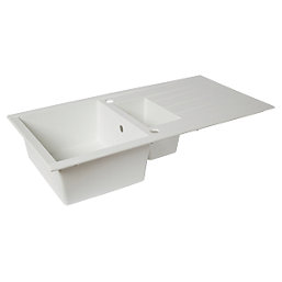 1.5 Bowl Plastic & Resin Kitchen Sink & Drainer White Reversible 1000mm x 500mm