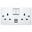 Crabtree Capital 13A 2-Gang DP Switched Socket + 2.1A 10.5W 2-Outlet Type A USB Charger White