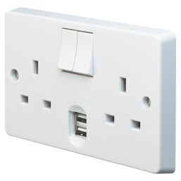 Crabtree Capital 13A 2-Gang DP Switched Socket + 2.1A 10.5W 2-Outlet Type A USB Charger White