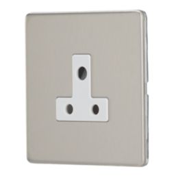 Contactum Lyric 5A 1-Gang Unswitched Round Pin Socket Brushed Steel with White Inserts