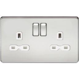 Knightsbridge  13A 2-Gang DP Switched Double Socket Polished Chrome  with White Inserts
