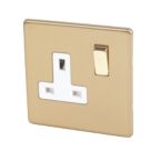 Varilight  13AX 1-Gang DP Switched Plug Socket Brushed Brass  with White Inserts