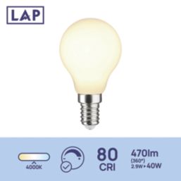 LAP  E14 Mini Globe LED Light Bulb Milky 470lm 2.9W 4 Pack