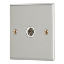 Contactum iConic 1-Gang Female Coaxial TV Socket Brushed Steel with White Inserts
