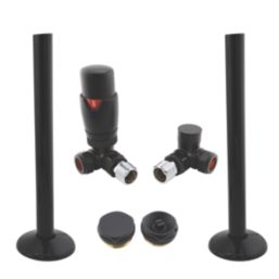 ETAL Danva 15mm x 1/2" Satin Black Straight & L/S Modern Thermostatic Radiator Valve & Lockshield