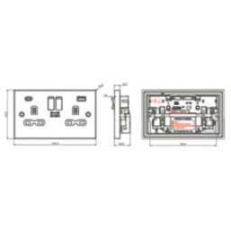 Knightsbridge  13A 2-Gang DP Switched Socket + 2.25A 45W 2-Outlet Type A & C USB Charger Antique Brass with Black Inserts