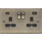 Knightsbridge  13A 2-Gang DP Switched Socket + 2.25A 45W 2-Outlet Type A & C USB Charger Antique Brass with Black Inserts
