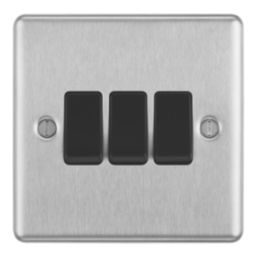 LAP  20A 16AX 3-Gang 2-Way Light Switch  Brushed Stainless Steel with Black Inserts
