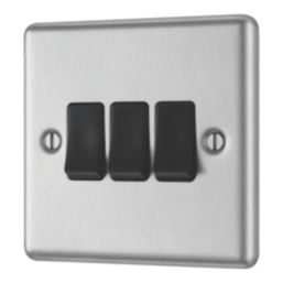 LAP  20A 16AX 3-Gang 2-Way Light Switch  Brushed Stainless Steel with Black Inserts