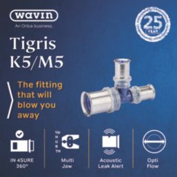 Wavin Tigris K5 Multi-Layer Composite Press-Fit Reducing Tees 25mm x 16mm x 16mm 10 Pack
