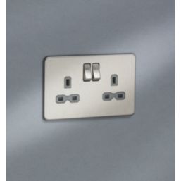 Knightsbridge  13A 2-Gang DP Switched Double Socket Brushed Chrome  with Colour-Matched Inserts