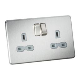 Knightsbridge  13A 2-Gang DP Switched Double Socket Brushed Chrome  with Colour-Matched Inserts