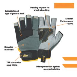 Site SWG310 Fingerless Performance Gloves Grey / Black / Gold Large