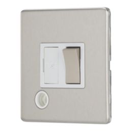 Contactum Lyric 13A Switched Fused Spur & Flex Outlet  Brushed Steel with White Inserts