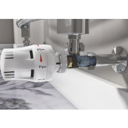 ETAL Shut-off 15mm x 1/2" White / Chrome Angled Modern Thermostatic Radiator Valve & Lockshield