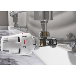 ETAL Shut-off 15mm x 1/2" White / Chrome Angled Modern Thermostatic Radiator Valve & Lockshield