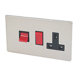 Varilight  45AX 2-Gang DP Cooker Switch & 13A DP Switched Socket Satin Chrome  with Black Inserts