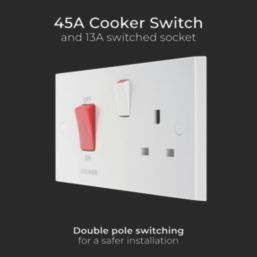 British General 900 Series 45A 2-Gang DP Cooker Switch & 13A DP Switched Socket White