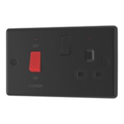 LAP  45A 2-Gang 2-Pole Cooker Switch & 13A DP Switched Socket Matt Black with LED with Black Inserts