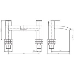 ETAL Spear Brushed Brass 123mm Deck Mounted Lever 2 Tap Holes Bath Mixer Tap