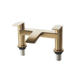 ETAL Spear Brushed Brass 123mm Deck Mounted Lever 2 Tap Holes Bath Mixer Tap