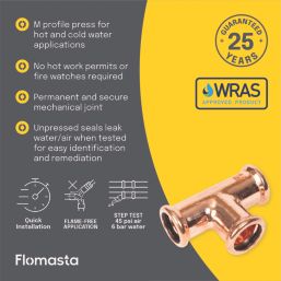 Flomasta  Copper Press-Fit Equal M-Profile Tees 22mm 2 Pack